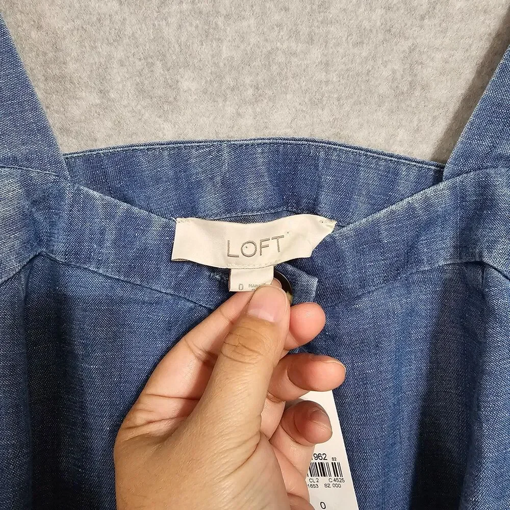 Loft Womens NEW Sleeveless Denim Chambray Dress Size 0 Full Button Summer Spring - Picture 6 of 10